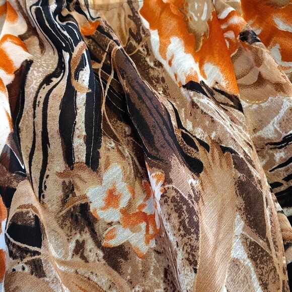 Vintage Brown Orange Metallic Floral Mesh Midi Lined Skirt *Fits Like Large - Picture 7 of 11